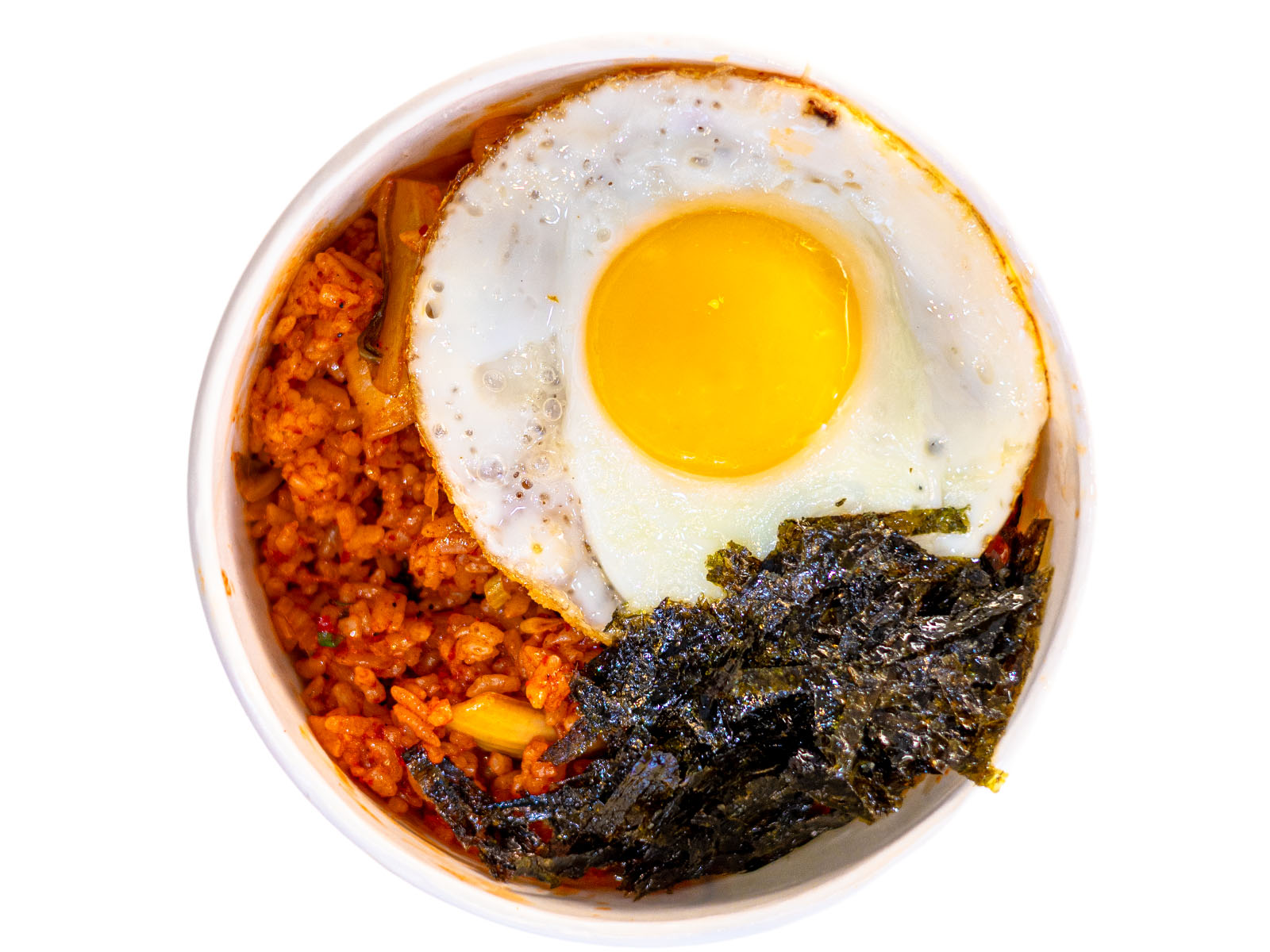 Korean kimchi fried rice bowl — wok-fried kimchi rice with egg and a touch of butter