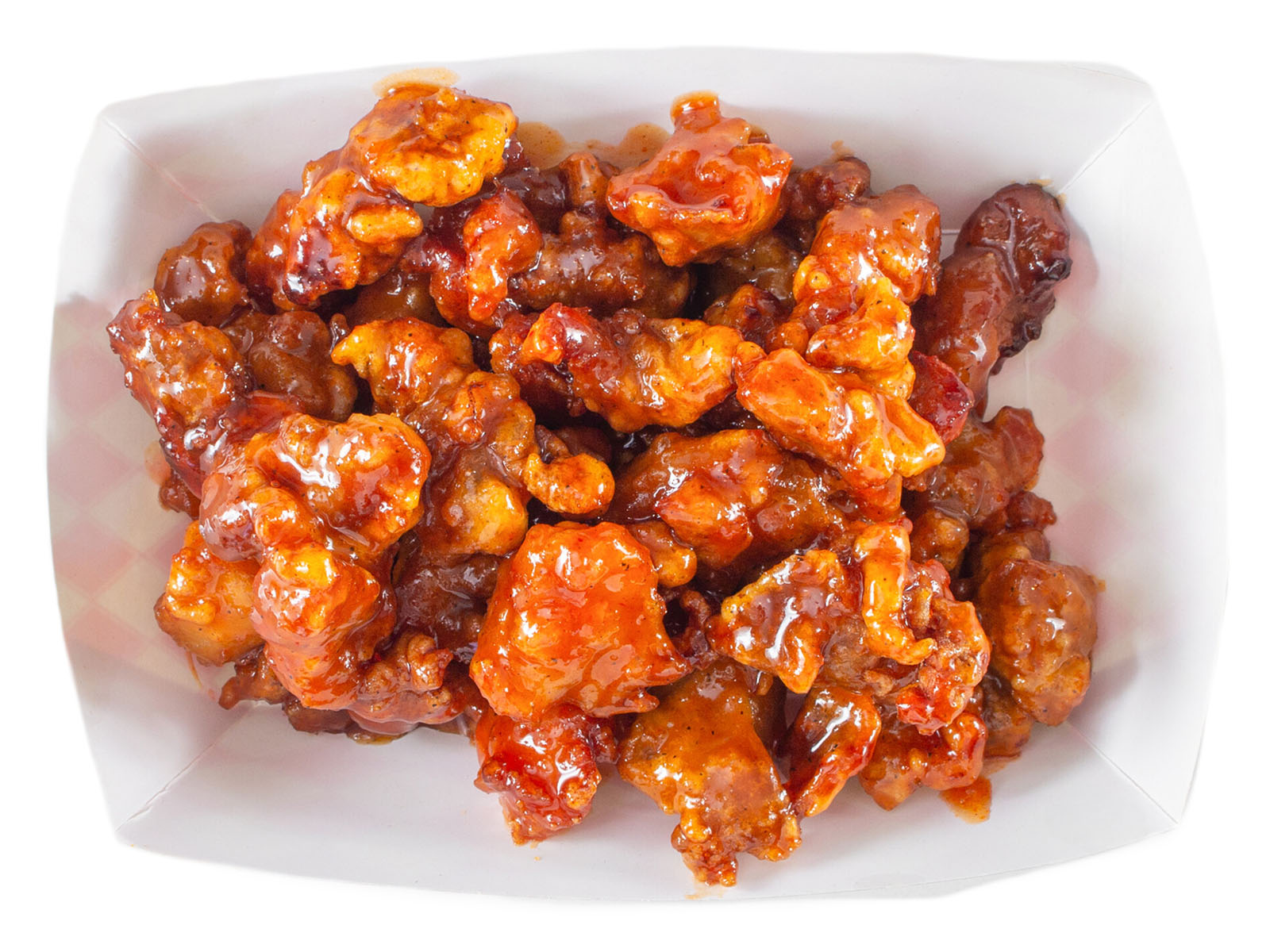 Korean popcorn chicken — bite-sized crispy seasoned fried chicken in two sizes
