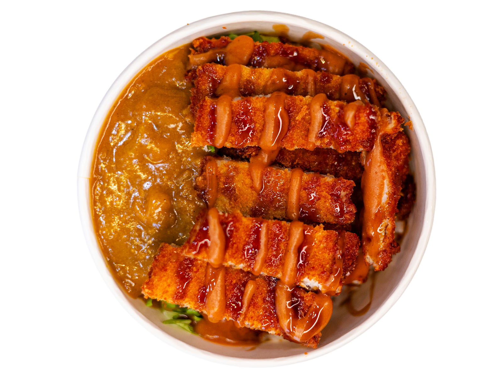 Korean pork katsu curry cupbap — crispy pork cutlet over seasoned rice with rich Japanese-style Korean curry