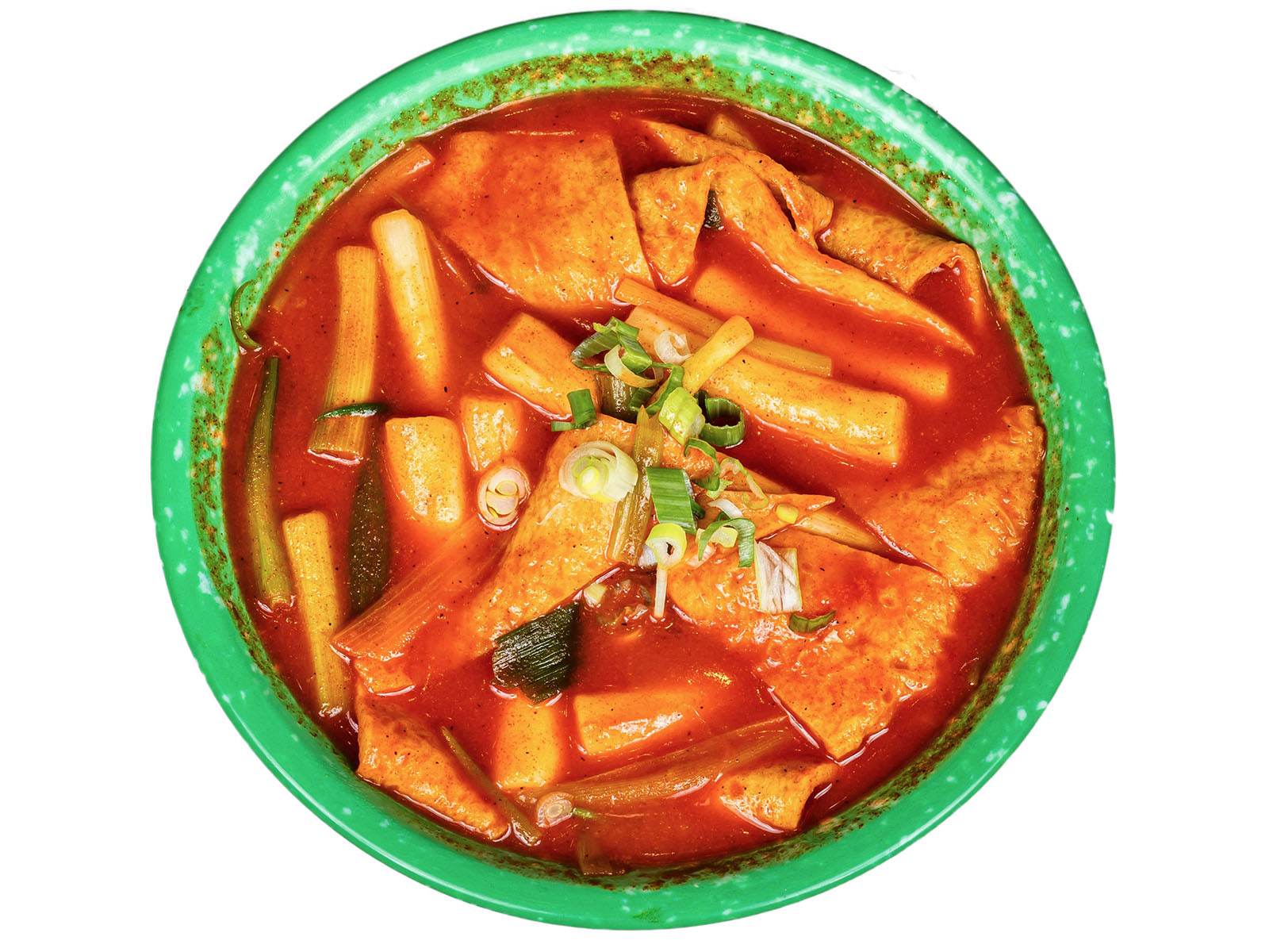 Classic Korean tteokbokki — chewy rice cakes simmered in sweet-spicy gochujang sauce with fish cake